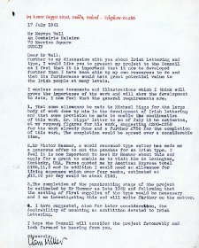 Letter from Liam Miller of the Dolmen Press to Mervyn Wall, Secretary to the Arts Council.